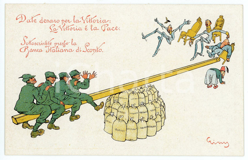 1915 ca WW1 Artista Giuseppe RUSSO - GIRUS Banca italiana di sconto ^Cartolina  Cartolina postale d'epoca, non viaggiata. GOOD/buono  Formato: 14x9 cm originale e autentica 1
