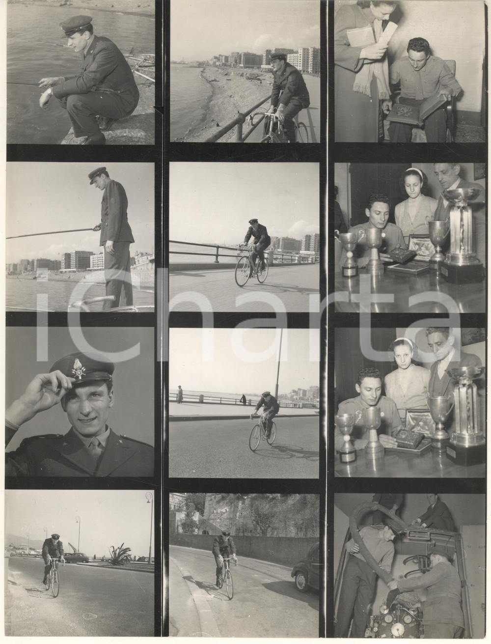 Fotografia d epoca originale 1956 Mino DE ROSSI Vigile del fuoco e ciclista GIRO D ITALIA  Foto 12 provini 4 1