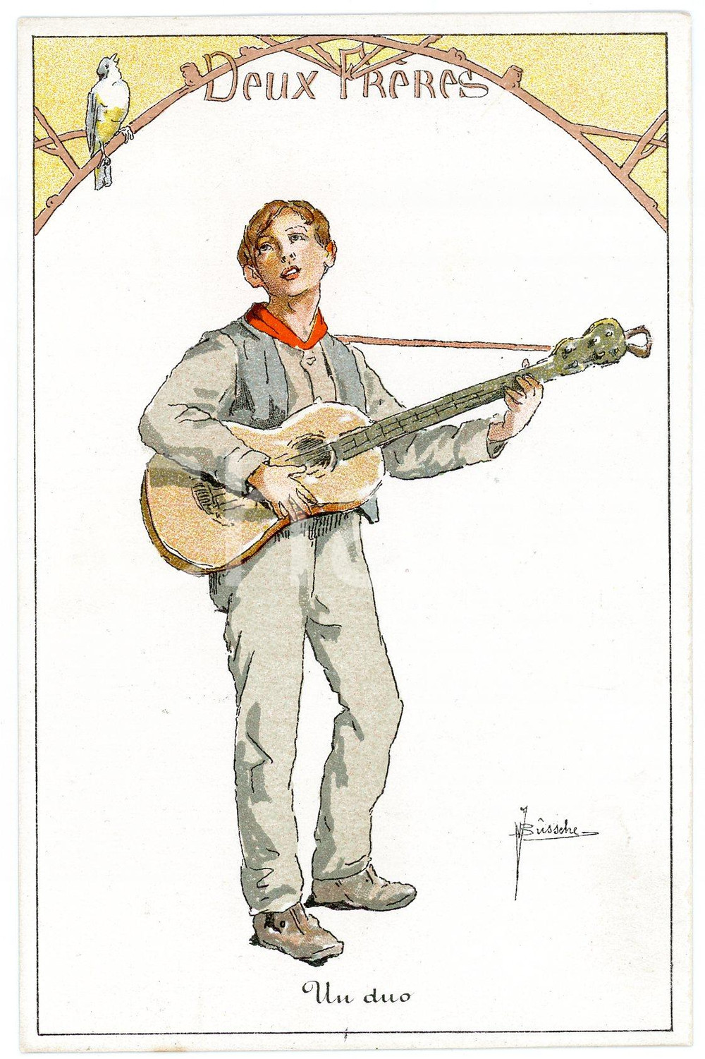 1910 ca  BELGIQUE Illustrateur J. BUSSCHE Deux Frères - Un duo - Carte postale  Cartolina postale d'epoca, non viaggiata. GOOD/buono  Formato: 9x14 cm originale e autentica 1