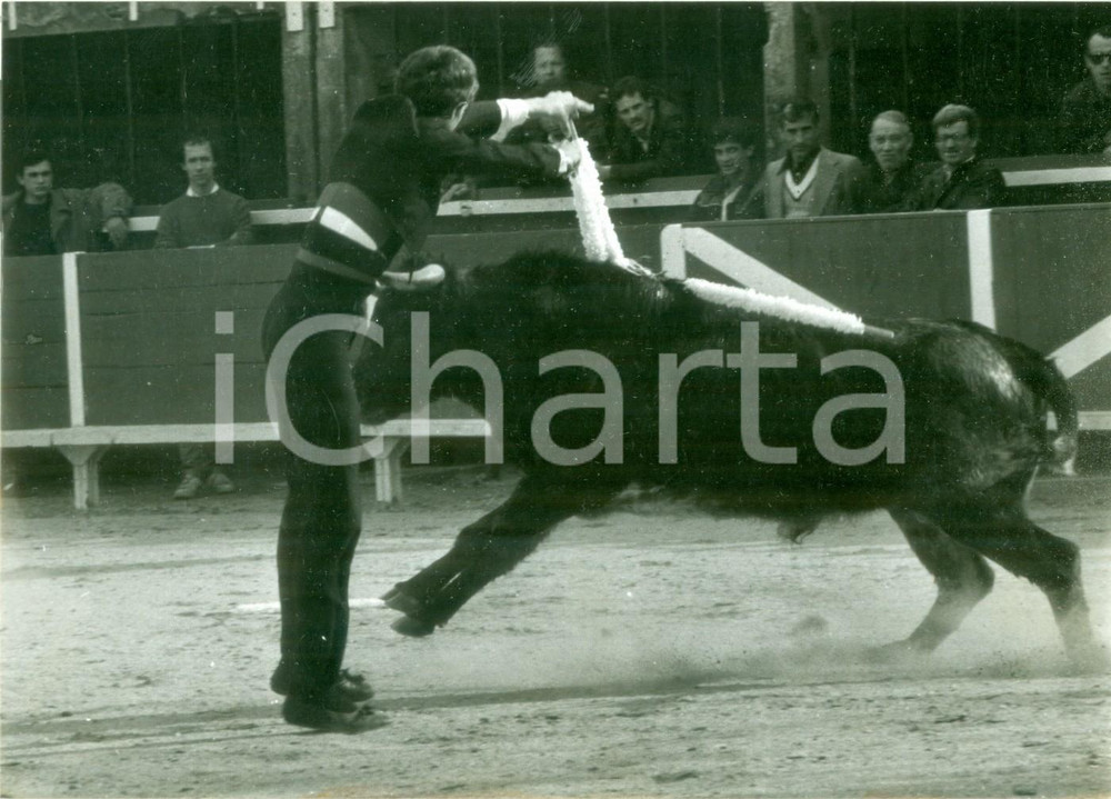 Fotografia d epoca originale 1970 ca ISTRES F CORRIDA Torero durante l assalto del toro Foto 2 1