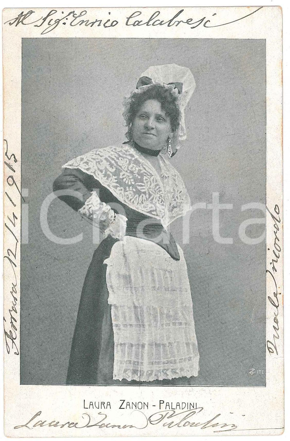 Autografo originale 1915 FERRARA  TEATRO  Attrice Laura ZANONPALADINI  Cartolina con AUTOGRAFO 1