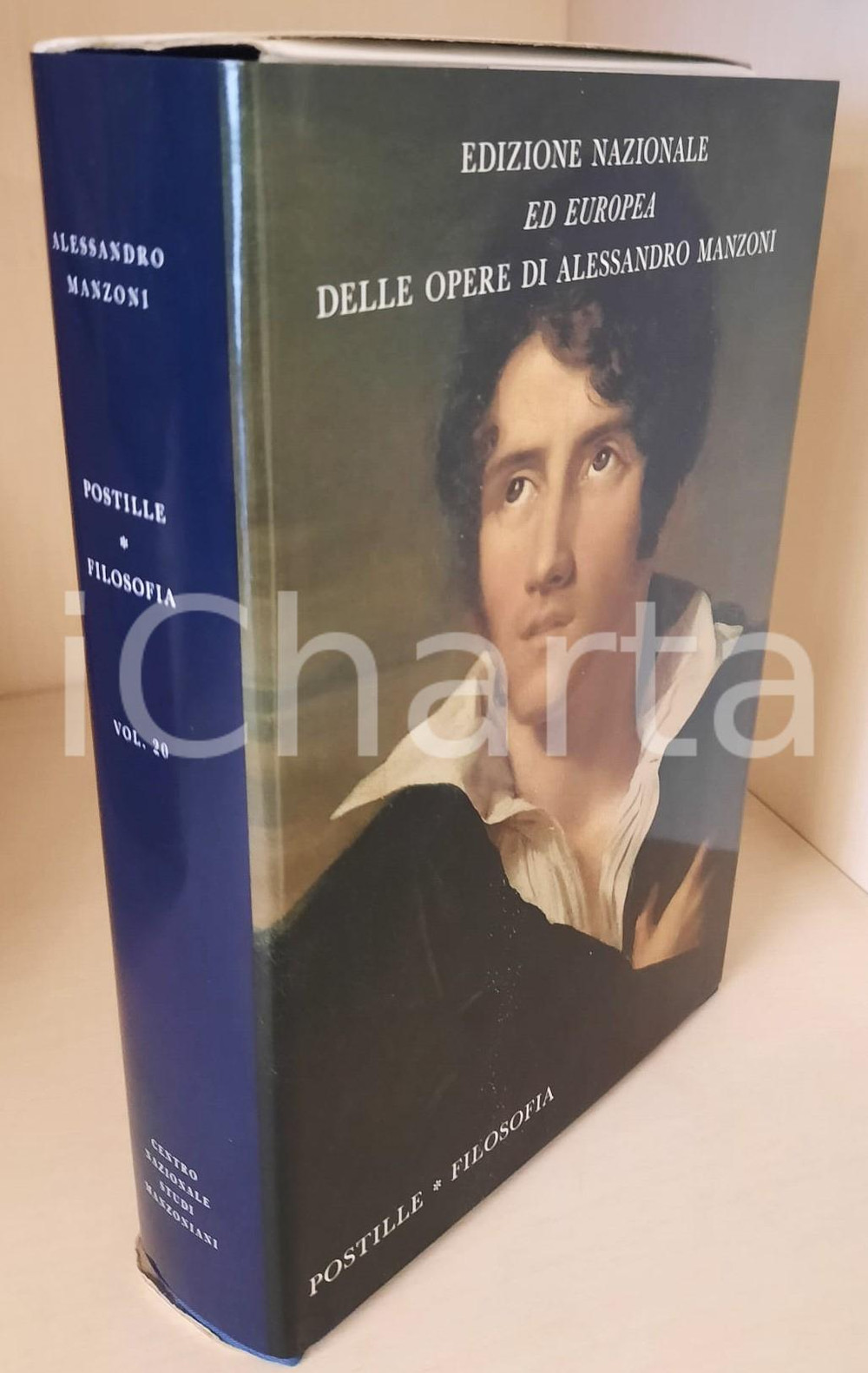 2002 Alessandro MANZONI Postille - Filosofia - Vol. 20 *Ed. Nazionale (2) Edizione Nazionale ed Europea delle opere di Alessandro Manzoni. Legatura in tela blu, logo "Casa del Manzoni" in oro al centro del piatto, sovraccoperta illustrata, cofanetto in cartoncino.Composizione dei testi nella versione VAL del carattere Baskerville, realizzato nella Stamperia Valdonega ad Arbizzano di Verona.PAGINE: 410EDITORE: Centro Nazionale Studi Manzoniani - Milano GOOD/buono ma minime macchie e abrasione al cofanetto Formato: 22x14 cm originale e autentica 1