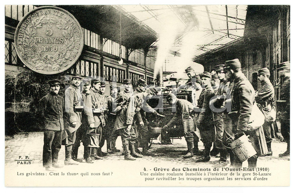 1925 ca PARIS Grève cheminots OUEST-ETAT - Cuisine à la Gare Saint-Lazare  Cartolina postale d'epoca, non viaggiata. GOOD/buono  Formato: 14x9 cm originale e autentica 1