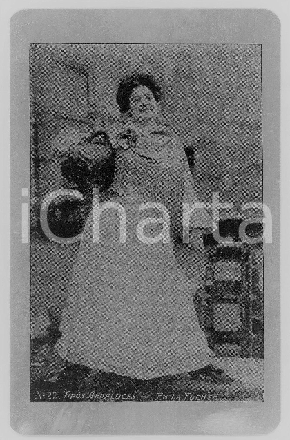 1900 ca ESPAÑA Tipos andaluces - En la fuente ^Aluminium vintage postcard  Cartolina postale d'epoca, realizzata in alluminio, non viaggiata. GOOD/buono  Formato: 14x9 cm originale e autentica 1