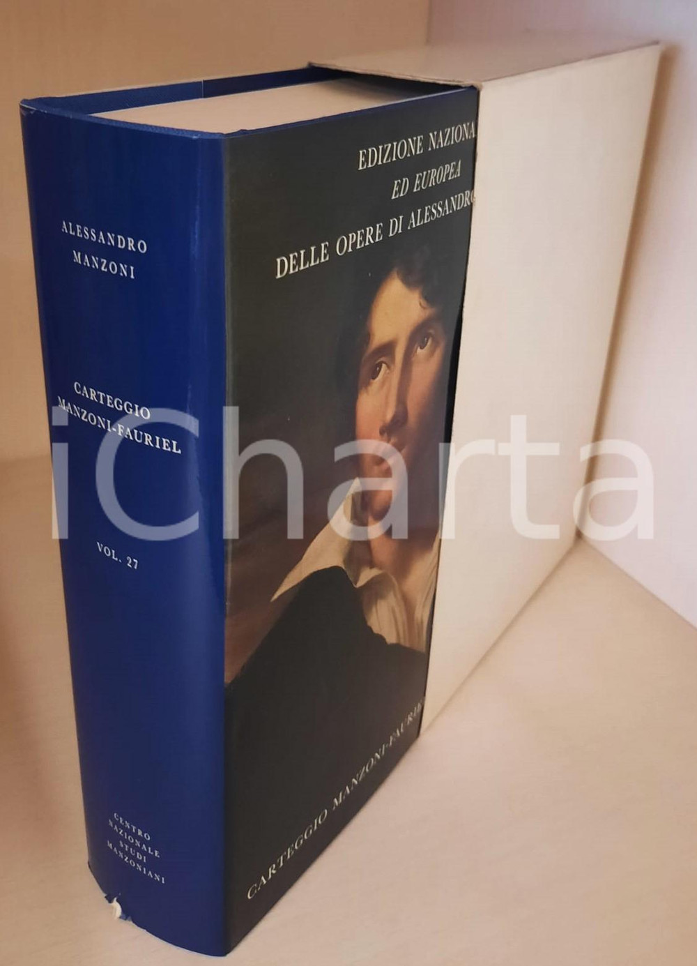 2000 Alessandro MANZONI Carteggio Manzoni-Fauriel - Vol. 27 (5) Ed. Nazionale Edizione Nazionale ed Europea delle opere di Alessandro Manzoni. Legatura in tela blu, logo "Casa del Manzoni" in oro al centro del piatto, sovraccoperta illustrata, cofanetto in cartoncino.Composizione dei testi nella versione VAL del carattere Baskerville, realizzato nella Stamperia Valdonega ad Arbizzano di Verona.PAGINE: 286EDITORE: Centro Nazionale Studi Manzoniani - Milano FAIR/discreto volume intonso, ma piccola sbrecciatura alla sovraccoperta e abrasione al cofanetto Formato: 22x14 cm originale e autentica 1