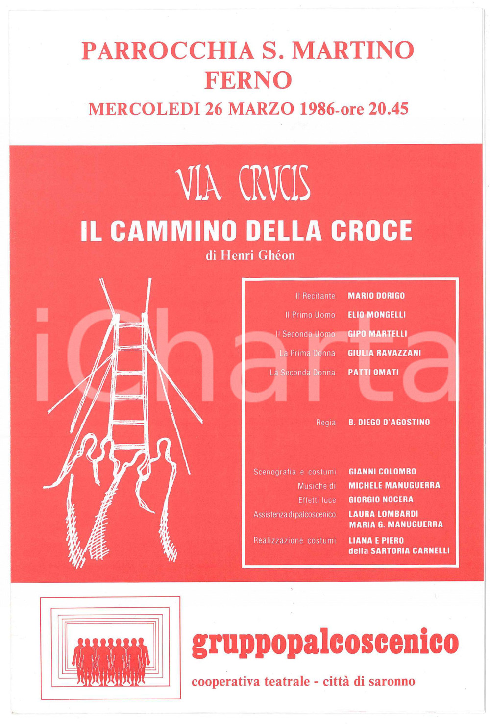 Materiale pubblicitario d’epoca 1986 FERNO VA S. MARTINO  GRUPPO PALCOSCENICO Via Crucis Pieghevole 1 1