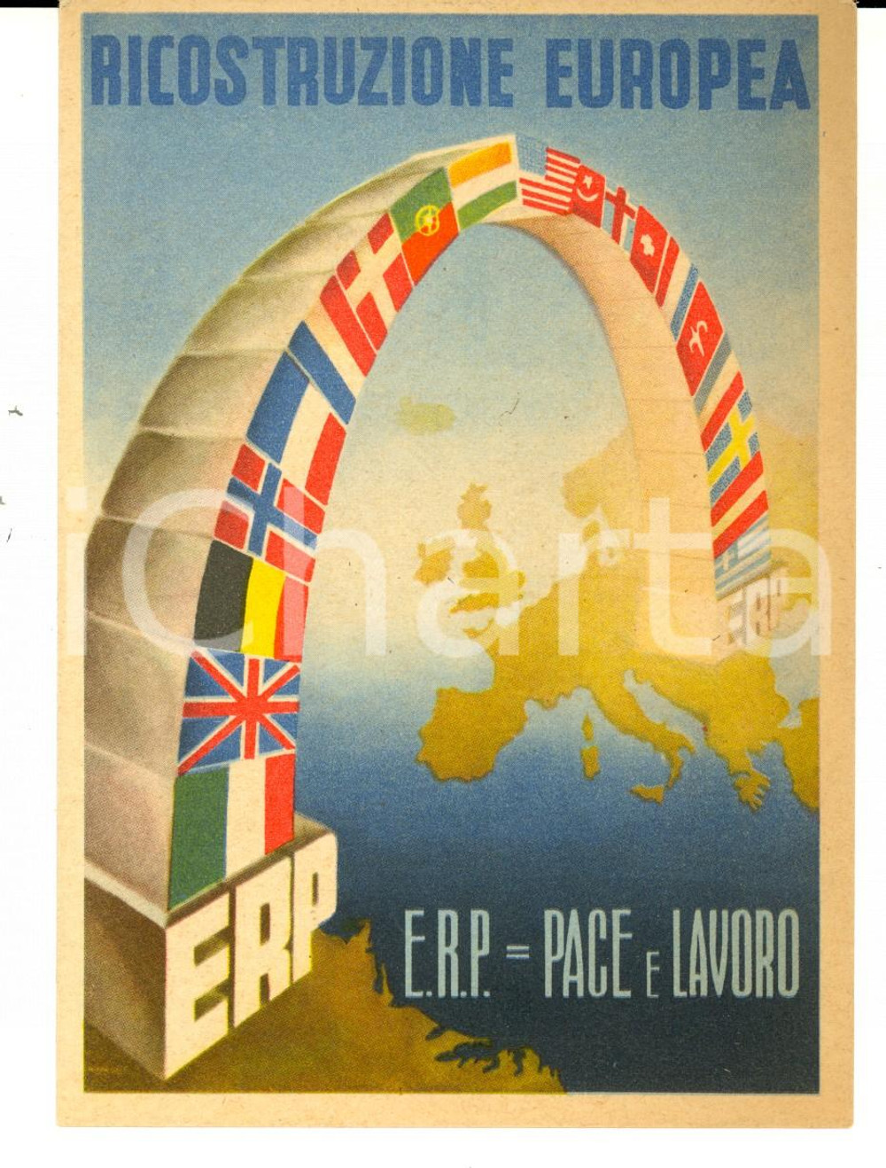 Cartolina originale da collezione 1950 ca ROMA ERP Ricostruzione europea *Cartolina ILLUSTRATA FG NV 1