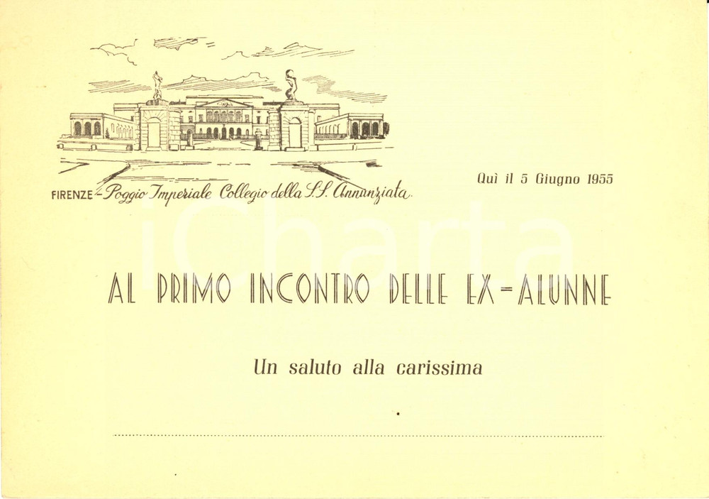 Cartolina originale da collezione 1955 FIRENZE Collegio SS. ANNUNZIATA Al primo incontro ex-alunne - Illustrata 1