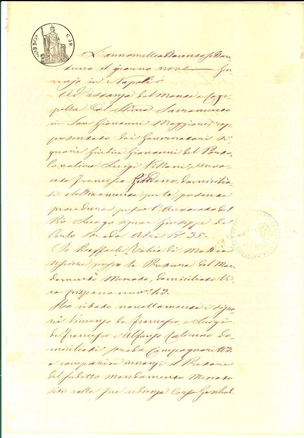 Documento originale, autentico 1871 NAPOLI Condanna Vincenzo e Luigi DE FRANCESCO per pigioni arretrate 1
