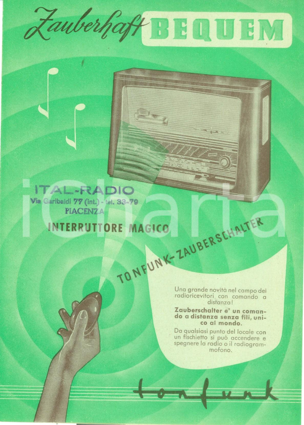 Materiale pubblicitario d’epoca 1950 ca KARLSRUHE Interruttore magico BEQUEM Opuscolo pubblicitario ILLUSTRATO 1