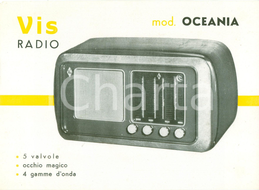 Materiale pubblicitario d’epoca 1950 ca NAPOLI Radio VIS modello OCEANIA Volantino pubblicitario ILLUSTRATO 1