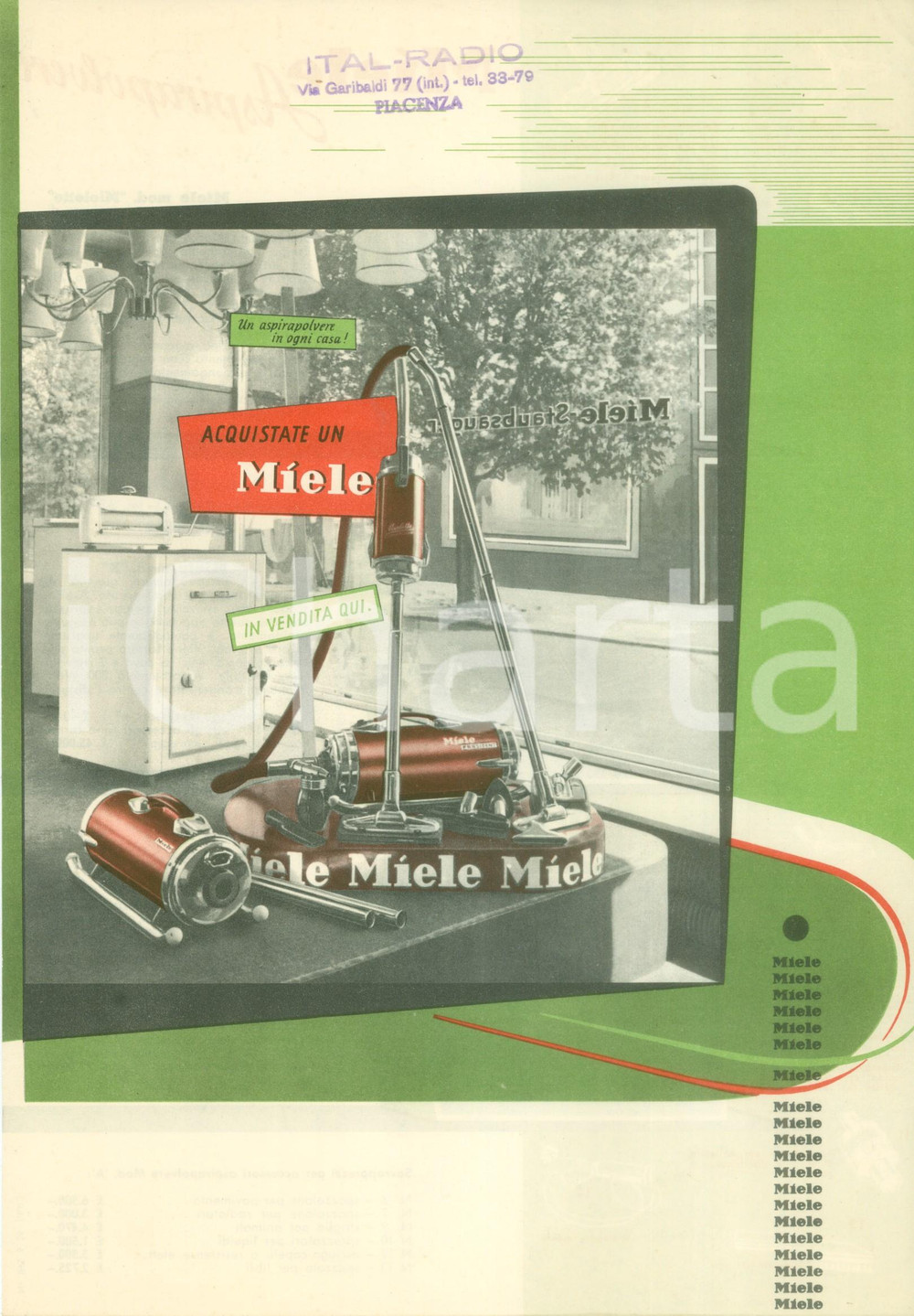 Materiale pubblicitario d’epoca 1956 GUTERSLOH GERMANIA Volantino aspirapolvere MIELE PubblicitÃ  ILLUSTRATA 1