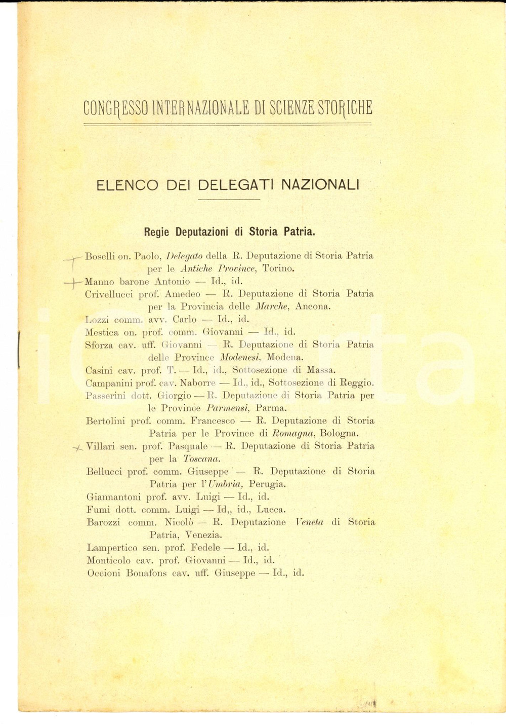 Documento originale, autentico 1903 ROMA Congresso Internazionale Scienze Storiche Elenco delegati nazionali 1
