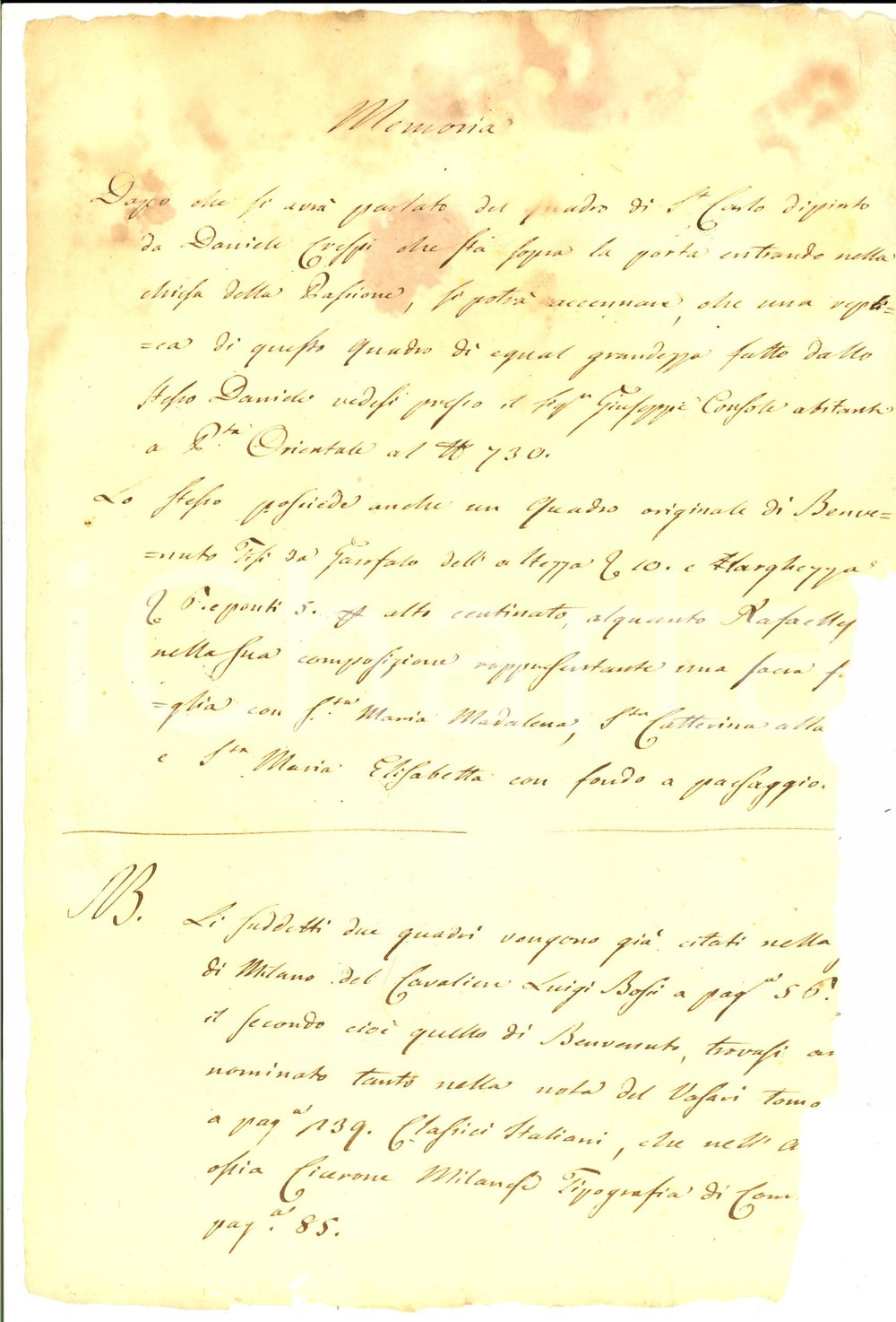 Documento originale, autentico 1846 MILANO Giuseppe CONSOLE DALL ARMI dona quadro a Basilica SAN LORENZO 1