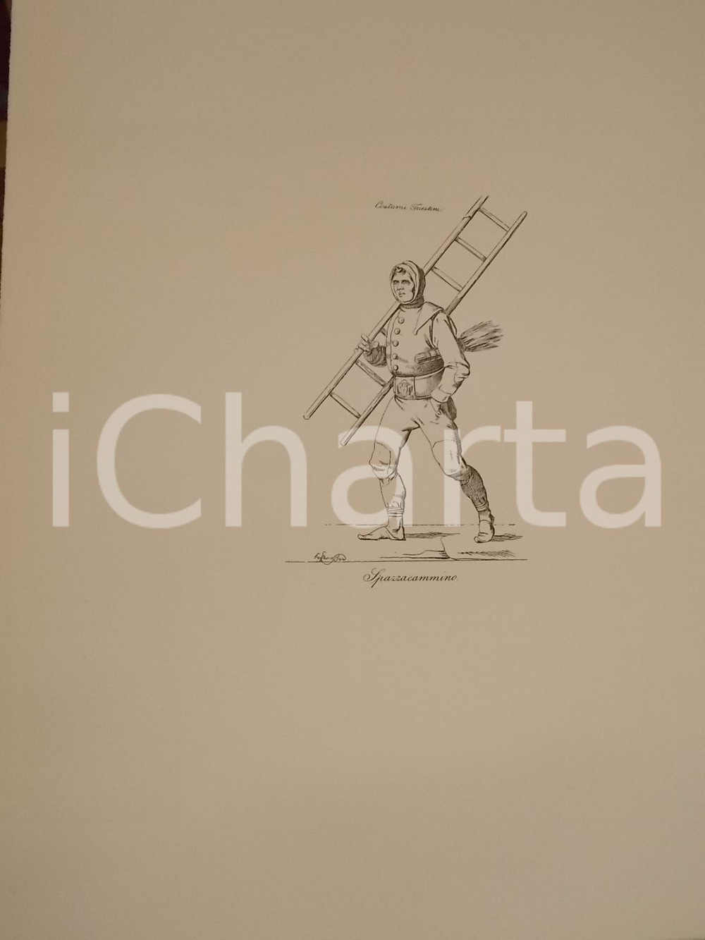 Stampa, bozzetto originale 1950 ca Eugenio BOSA COSTUMI TRIESTINI Spazzacamino Stampa 32x44 cm 1
