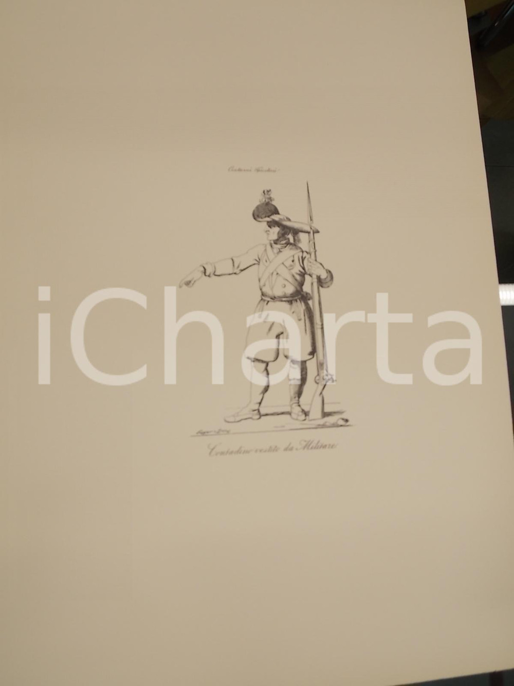 Stampa, bozzetto originale 1950 ca Eugenio BOSA COSTUMI TRIESTINI Contadino vestito da militare Stampa 1