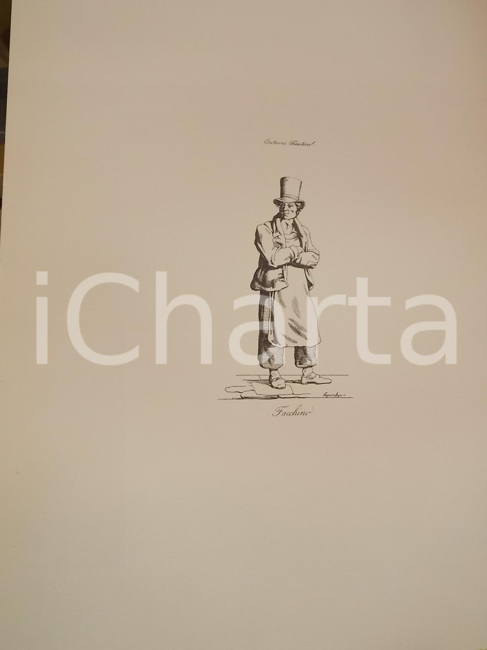 Stampa, bozzetto originale 1950 ca Eugenio BOSA COSTUMI TRIESTINI Facchino Stampa 32x44 cm 1