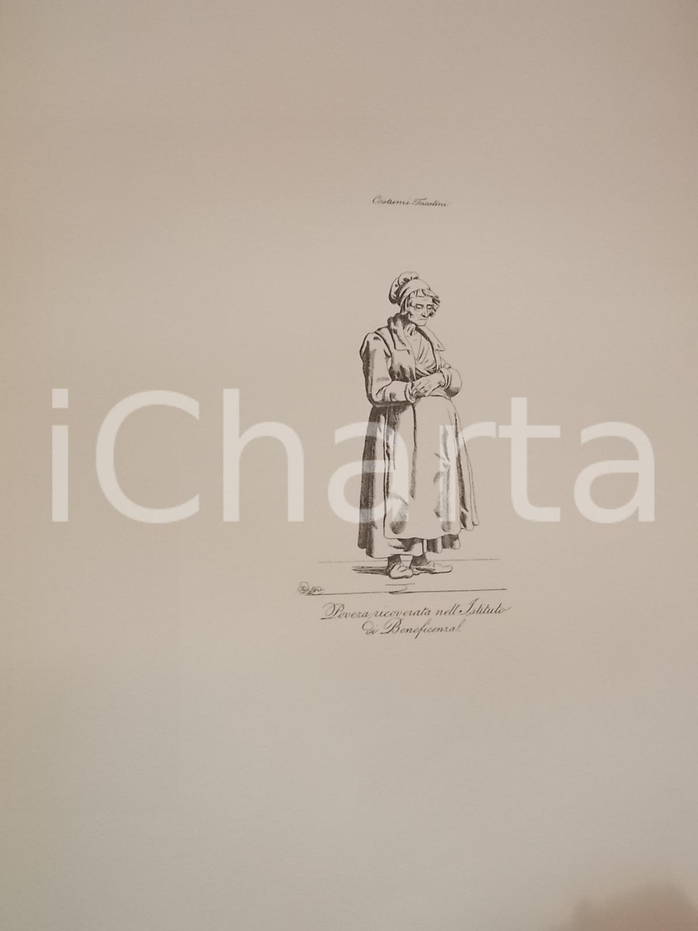 Stampa, bozzetto originale 1950 ca Eugenio BOSA COSTUMI TRIESTINI Povera ricoverata Stampa 32x44 cm 1