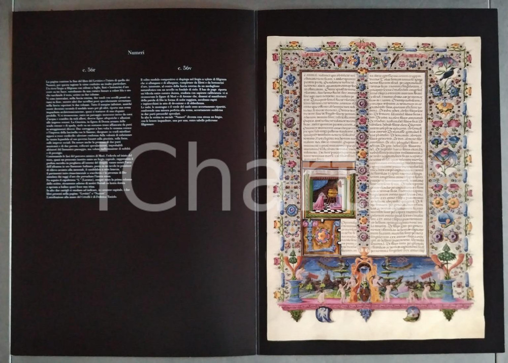 2000 ca BIBBIA DI BORSO D'ESTE Riproduzione tavola PENTATEUCO Numeri c.56 r/v 1 Riproduzione in edizione di pregio di una tavola della Bibbia di Borso d'Este.Dal Pentateuco, Libro dei Numeri c. 56 r/vCompleta di busta, cartella di protezione per la tavola, una pubblicazione relativa al progetto Biblioteca Itinerante della Biblioteca Estense universitaria di Modena, e un catalogo delle opere pubblicate da Art Codex.EDITORE: Art Codex FAIR/discreto Residuo di incollatura sulla busta Formato: 32x44 cm originale e autentica 1