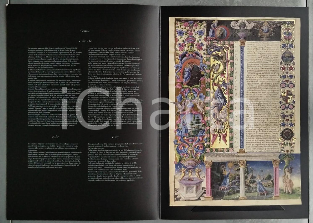 2000 ca BIBBIA DI BORSO D'ESTE Riproduzione tavola PENTATEUCO Genesi c. 5 r/v 1 Riproduzione in edizione di pregio di una tavola della Bibbia di Borso d'Este.Dal Pentateuco, Genesi c. 5 r/vCompleta di busta, cartella di protezione per la tavola, una pubblicazione relativa al progetto Biblioteca Itinerante della Biblioteca Estense universitaria di Modena, e un catalogo delle opere pubblicate da Art Codex.EDITORE: Art Codex FAIR/discreto Residuo di incollatura sulla busta Formato: 32x44 cm originale e autentica 1
