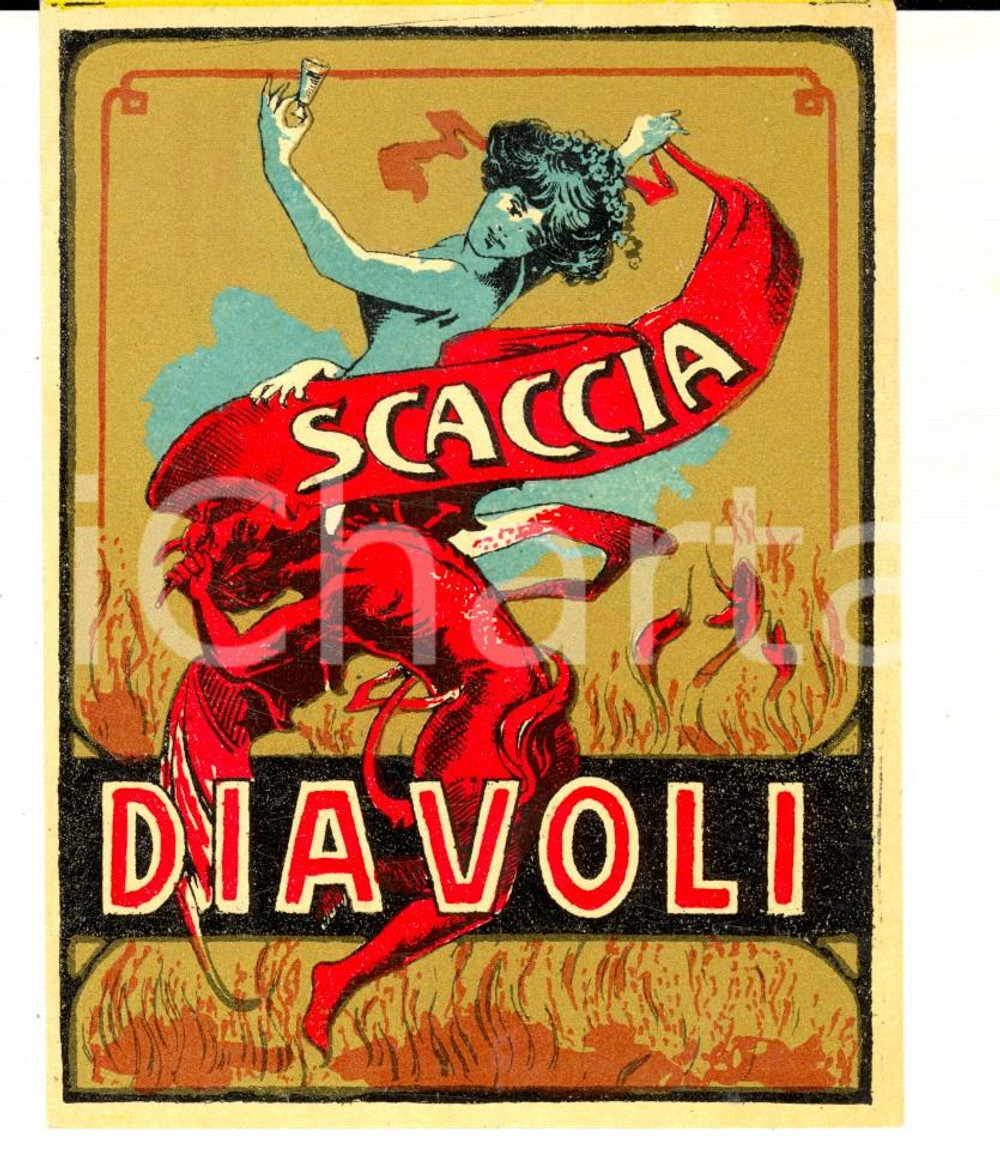 Materiale pubblicitario d’epoca 1950 ca Liquore SCACCIADIAVOLI  Etichetta pubblicitaria VINTAGE 10x12 cm 1 1