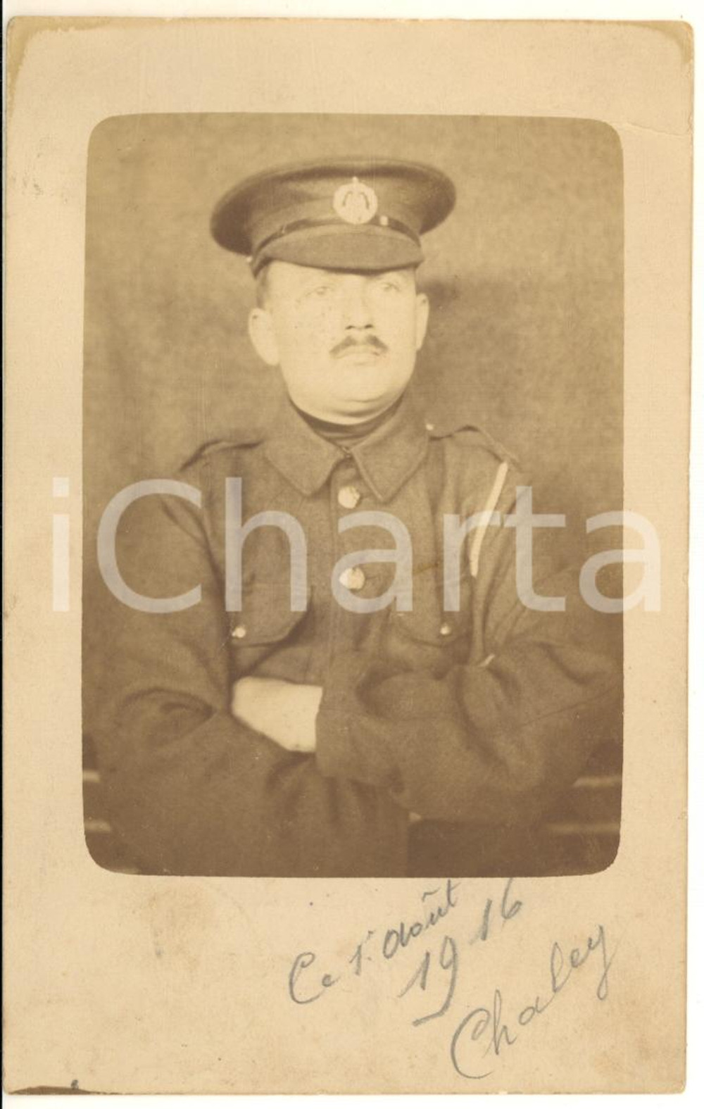 1916 WW1 SOLTAU POW Camp GERMANY - Prisoner Charles LAMURY - KGF Sendung ^Photo  Fotografia d'epoca, in formato cartolina postale, che ritrae un soldato prigioniero (Charles Lamury, Bruxelles), viaggiata.Timbro al verso. POOR/danneggiato strappo marginale di circa 1 cm Formato: 9x14 cm originale e autentica 1
