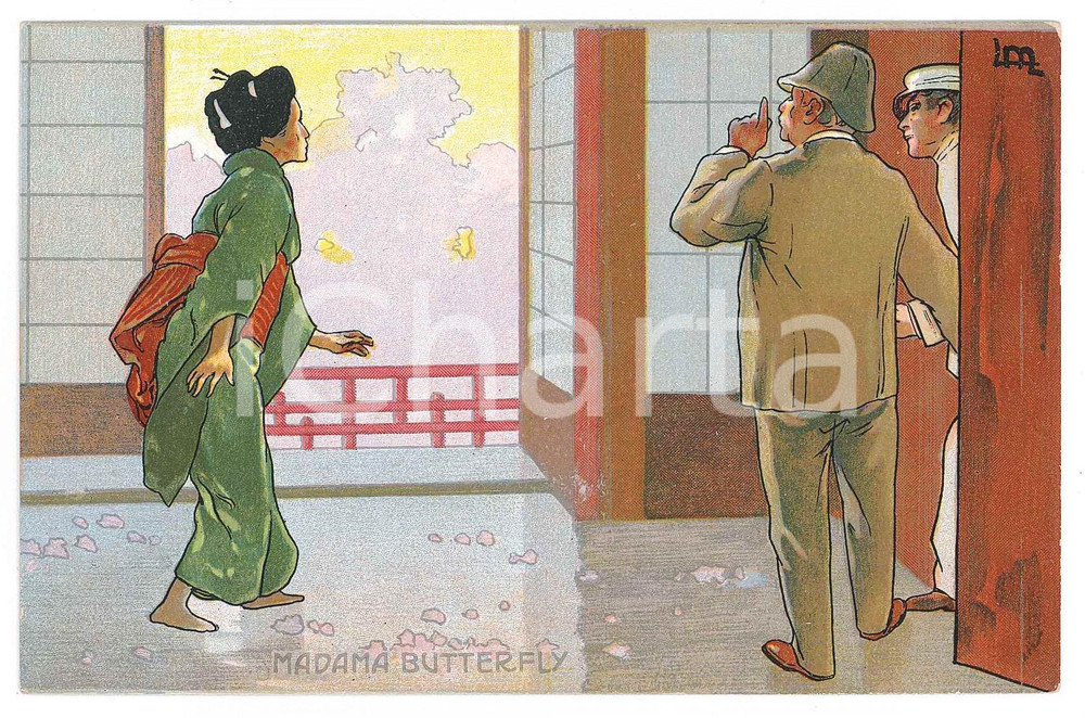 1910 ca MADAMA BUTTERFLY Artist Leopoldo METLICOVITZ Postcard FP NV (11)  Cartolina d'epoca, non viaggiata. EDITORE: G. Ricordi - Milano FAIR/discreto lievi gualciture agli angoli Formato: 14x9 cm originale e autentica 1