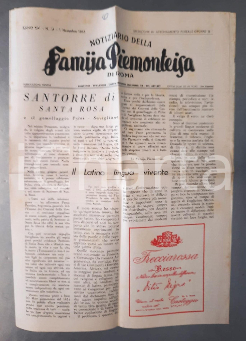 Giornale, rivista storica 1963 NOTIZIARIO DELLA FAMIJA PIEMONTEISA Santorre di SANTAROSA gemellaggio PYLOS 1