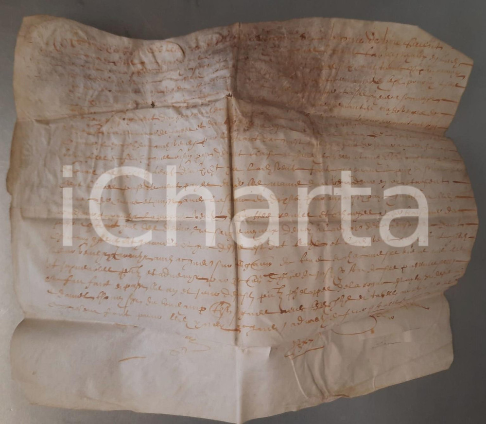 Documento originale, autentico 1636 FRANCE Raoul YVER sieur de la FORGE vend bassin *Manuscrit parchemin 1