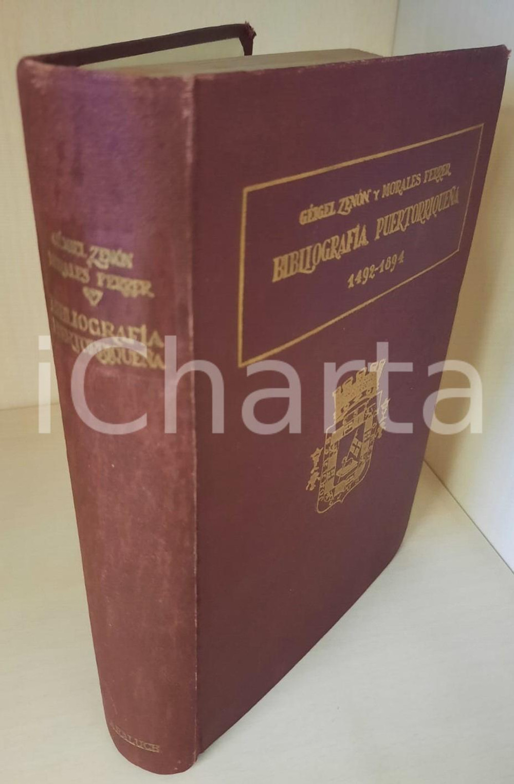 1934 GEIGEL ZENON y MORALES FERRER Bibliografia Puertorriquena ^Primera edicion Copertina rigida, con titoli dorati al dorso.Prima edizione.PAGINE: 453EDITORE: Barcelona - Araluce FAIR/discreto buone condizioni interne, ma rosure e tracce d'uso alla coperta; lievi macchie ai fogli di guardia Formato: 14x20 cm originale e autentica 1