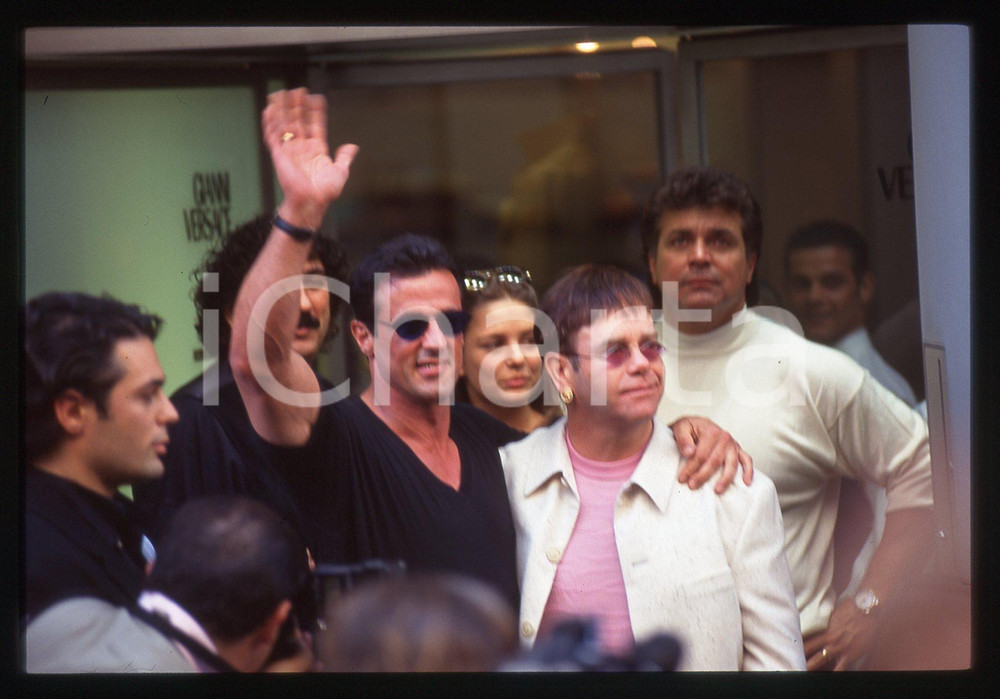 Fotografia d epoca originale Sylvester STALLONE Elton JOHN Andrea WIESER  MILANO 1994 35 mm vintage slide 5 1