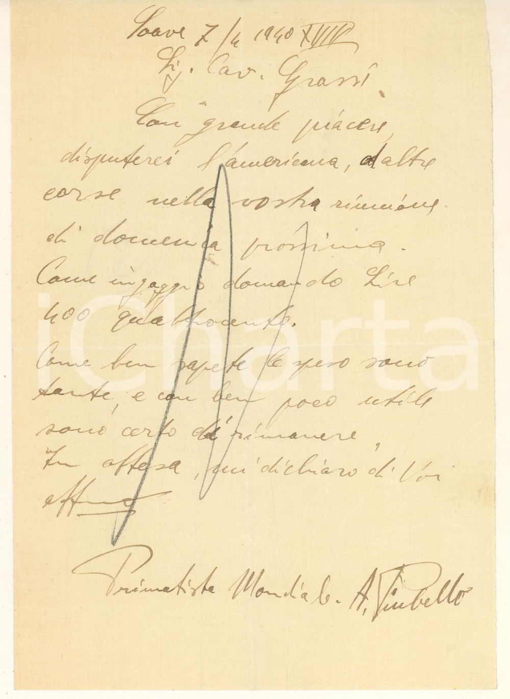 Autografo originale 1940 CICLISMO SOAVE Andrea PIUBELLO  pronto per gara americana  AUTOGRAFO 1