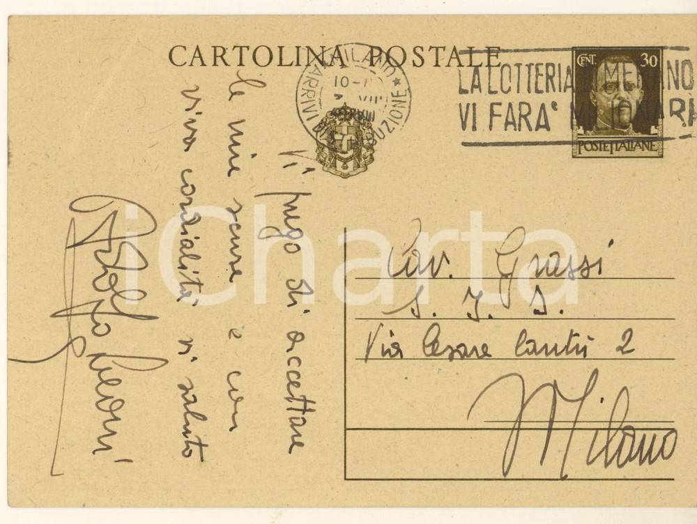 Autografo originale 1940 CICLISMO RIETI Adolfo LEONI cerca chiarimento con la Federazione AUTOGRAFO 1