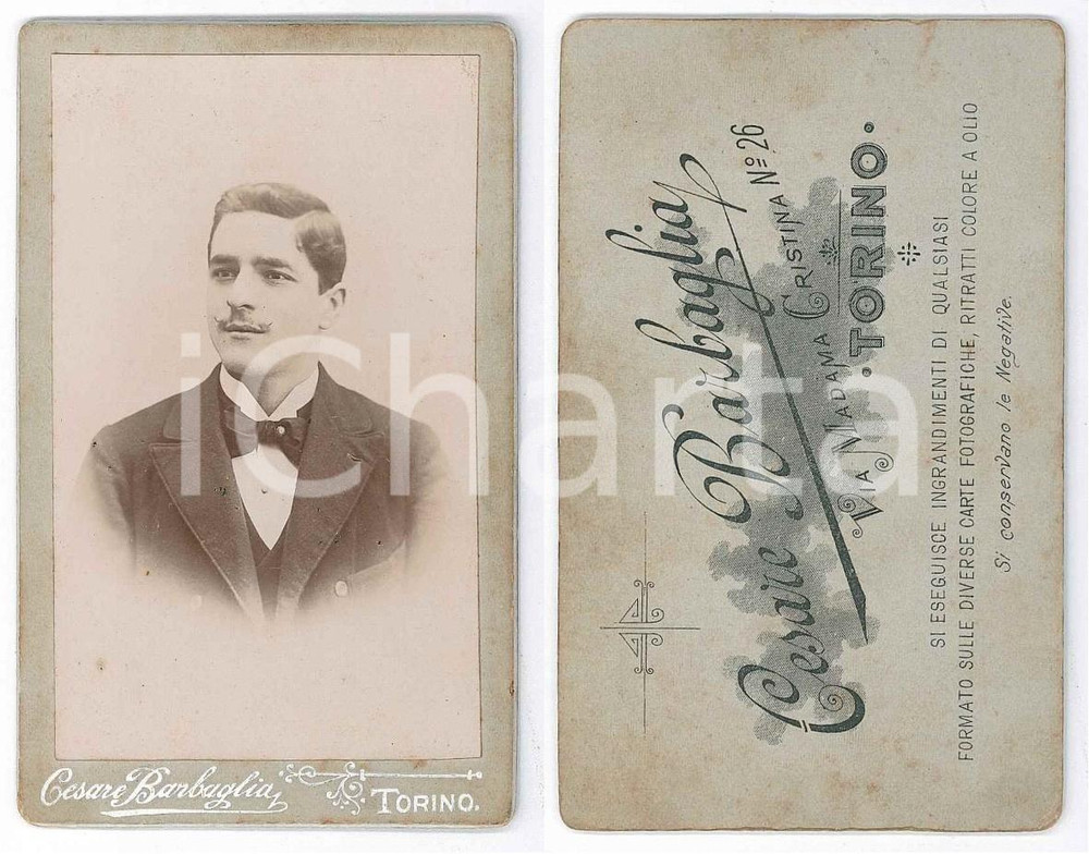 Fotografia d epoca originale 1900 ca TORINO Ritratto di giovane uomo Foto Cesare BARBAGLIA CDV 2 1