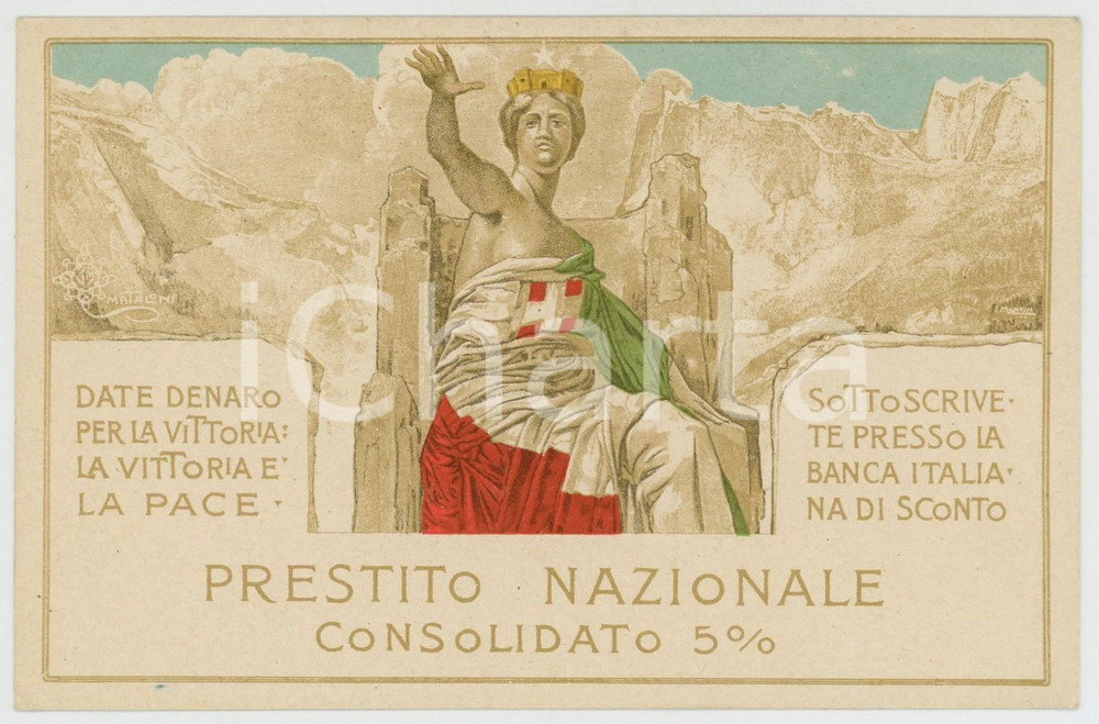 1915 ca WW1 Prestito Nazionale Consolidato 5%  - Cartolina ill. MATALONI (1) Cartolina postale d'epoca, non viaggiata.CONDIZIONI: GFORMATO: 9x14 cm    originale e autentica 1