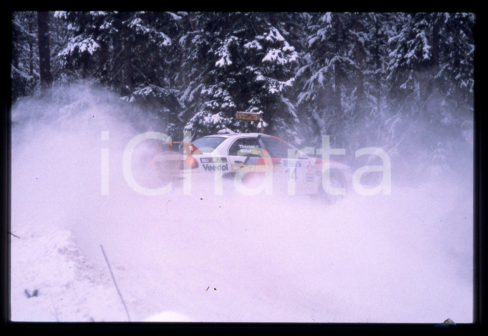 Fotografia d epoca originale MITSUBISHI CARISMA GT EVO IV  WRC SWEDISH RALLY 1998 35 mm vintage slide 6 1