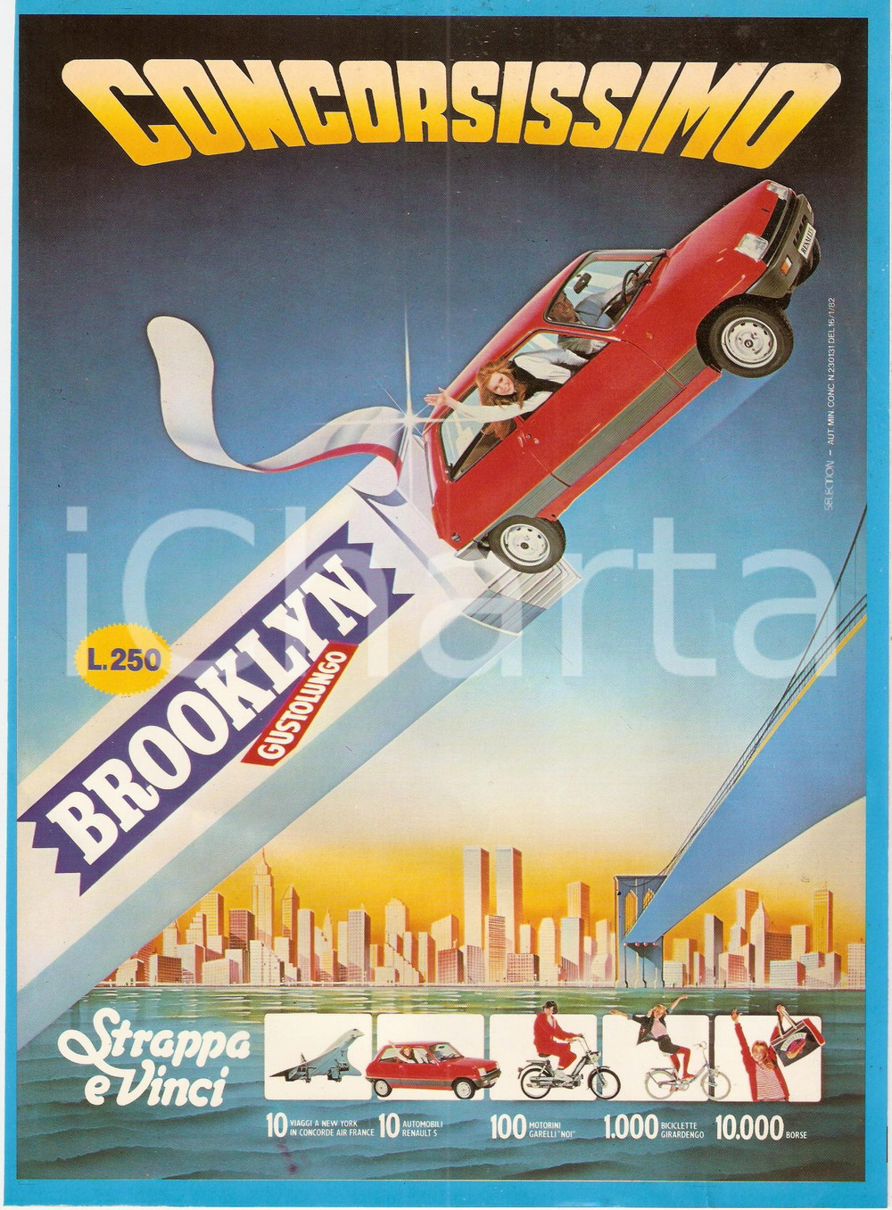 Materiale pubblicitario d’epoca 1982 LAINATE MI Perfetti Concorsissimo BROOKLYN vinci RENAULT 5 Locandina 3 1