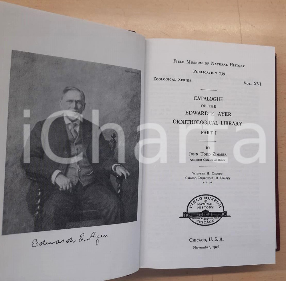 1926 ZIMMER Catalogue Edward E. Ayer Ornithological Library *REPRINT 1996 (1) Pubblicazione originale, copertina rigida, edizione limitata e facsimile dell'edizione del 1926.PAGINE: 706EDITORE: Maurizio Martino - Staten Island, NY GOOD/buono minime fioriture al taglio e tracce d'uso in copertina Formato: 15x23 cm originale e autentica 1