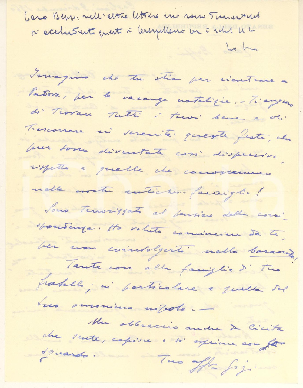 Autografo originale 1960 CAGLIARI Lettera Luigi CRESPELLANI  Notizie di famiglia Autografo 1