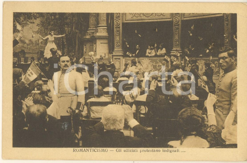 Cartolina originale da collezione 1915 CINEMA MUTO Romanticismo  Gli ufficiali protestano indignati Cartolina 1
