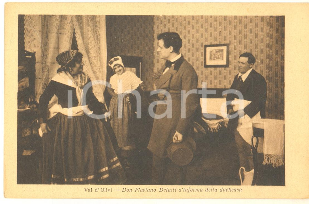 1916 CINEMA MUTO "Val d'olivi" - Don Flaviano DELAITI - Cartolina Cartolina postale d'epoca del film prodotto dalla Società Anonima Ambrosio di Torino. Non viaggiata. POOR/danneggiato piegatura angolare Formato: 14x9 cm originale e autentica 1