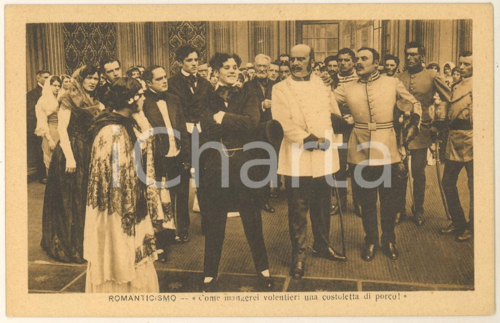 Cartolina originale da collezione 1915 CINEMA MUTO Romanticismo  Mangerei una costoletta di porco Cartolina 1