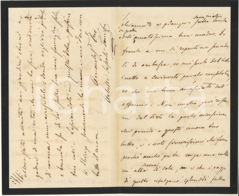 Autografo originale 1890 BOLOGNA Achille SASSOLI TOMBA  Lettera condoglianze  Autografo 1