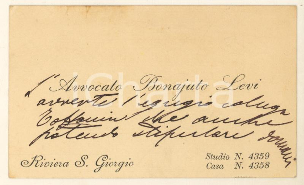 Autografo originale 1891 PADOVA Avvocato BONAJUTO LEVI  Biglietto autografo 1