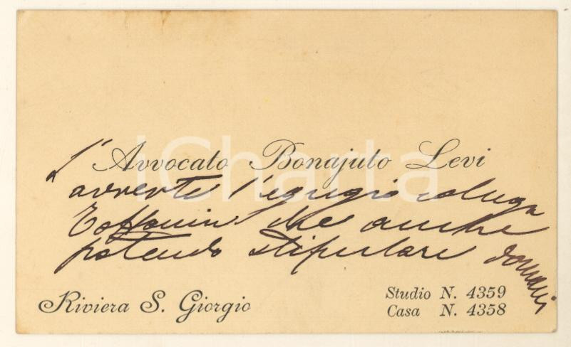 Autografo originale 1891 PADOVA Avvocato BONAJUTO LEVI  Biglietto autografo 1