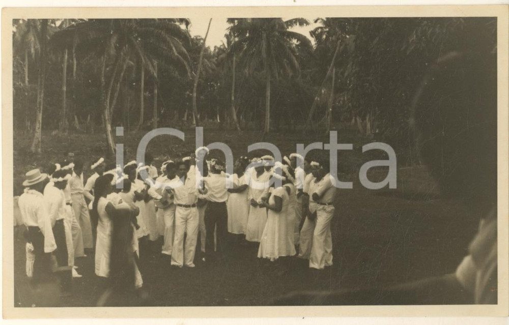 Fotografia d epoca originale 1930 ca RAIATEA POLINESIA Cantanti di himene  Foto anonima 14x9 cm 1