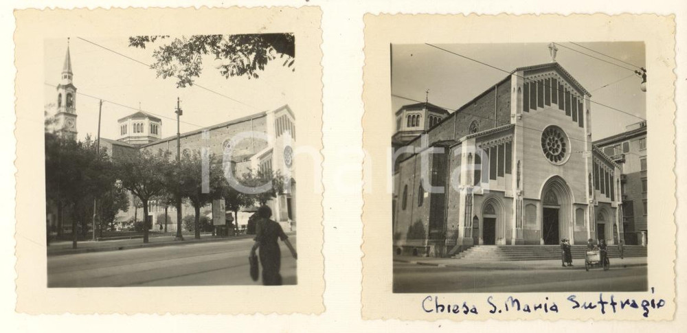 Fotografia d epoca originale 1940 ca MILANO Corso XXII Marzo  Chiesa S. Maria del Suffragio 2 foto 7x7 cm 1