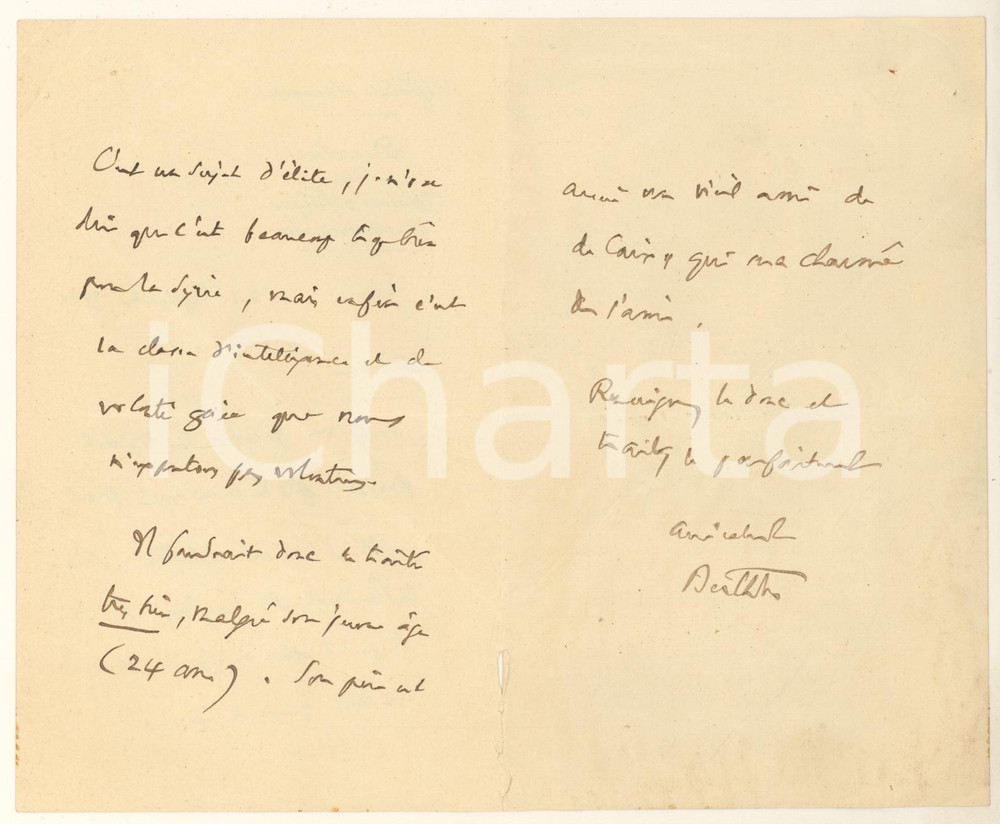 Autografo originale 1920 PARIS Affaires Etrangères  Lettre Philippe BERTHELOT Autographe 1