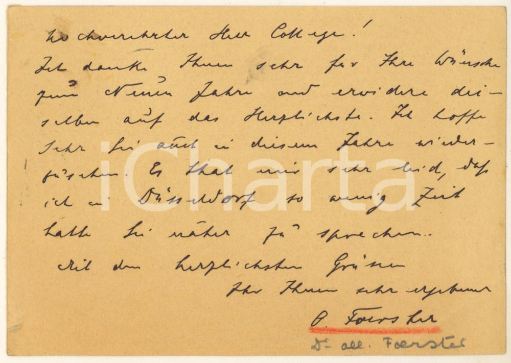 Autografo originale 1927 BRESLAU Prof. Otfrid FORSTER to a colleague  Postcard AUTOGRAPH 1