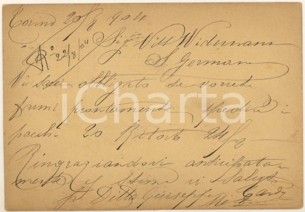 Cartolina originale da collezione 1904 TORINO Giuseppe TARDY Passamanerie per mobili  Cartolina postale 1